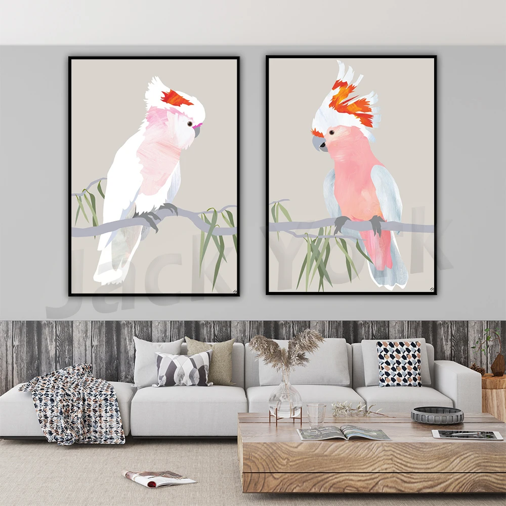 Pink Cockatoos Art Printable, Australian Bird Prints, Australian Cockatoo Painting, Matching Bird Prints, Nursery Art
