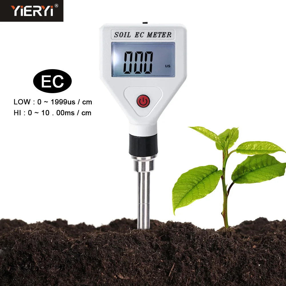 Professional Soil EC Meter 0-1999us/cm High Precision Metal Probe ATC Digital Conductivity Tester for Flower Gardening Farmland