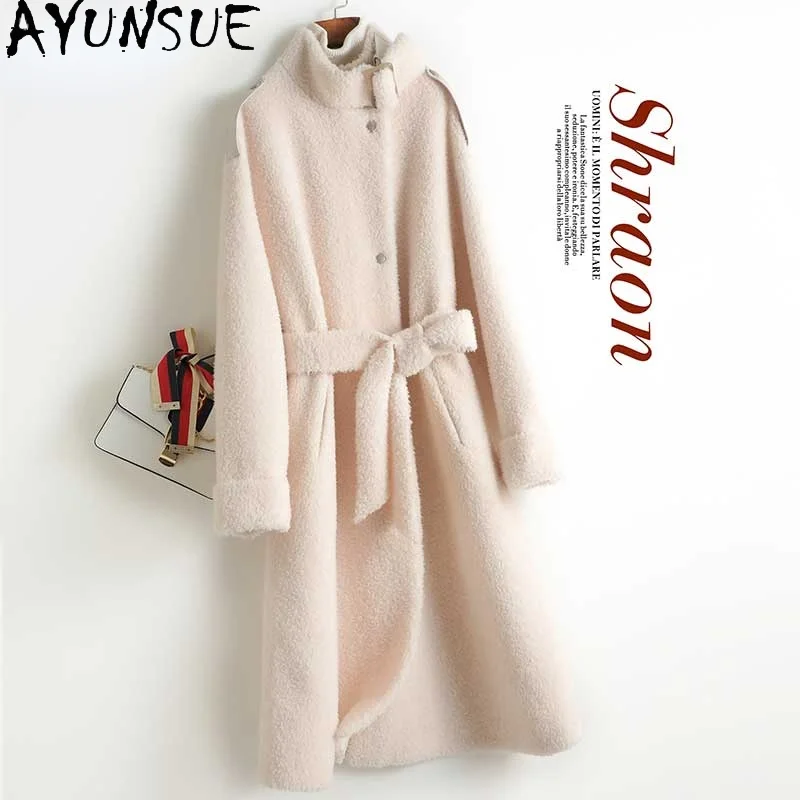 

AYUNSUE Winter 100% Real Sheep Shearling Coat Female 2021 Elegant Korean Wool Jackets Women's Fur Coats Jaqueta Feminina Gxy527