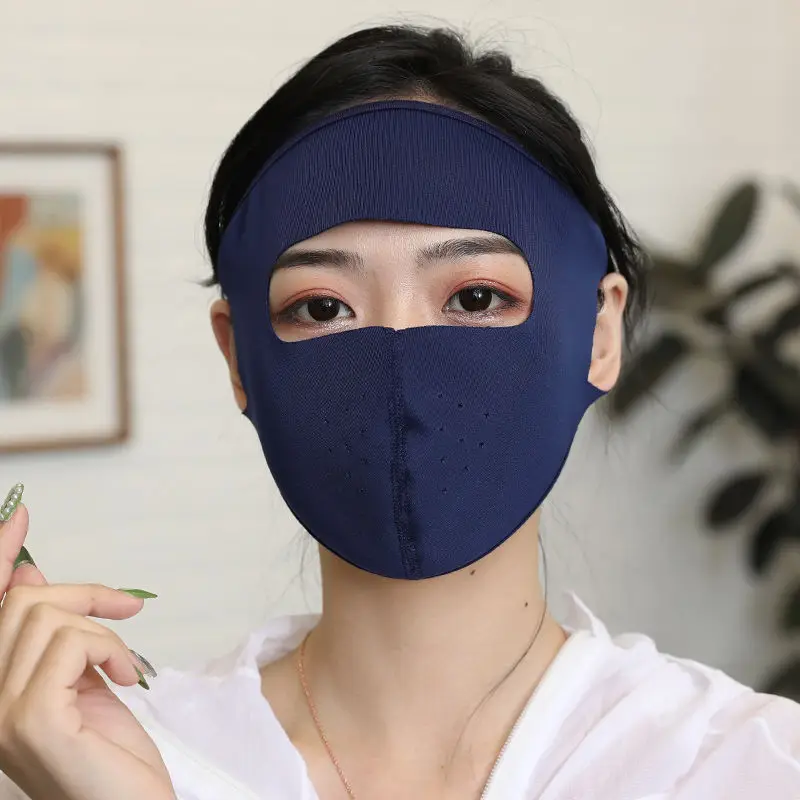 Unisex Summer Ice Silk Thin Sunscreen Full Face Mask UV Protection Breathable Cycling Solid Color Washable Earloop Respirator