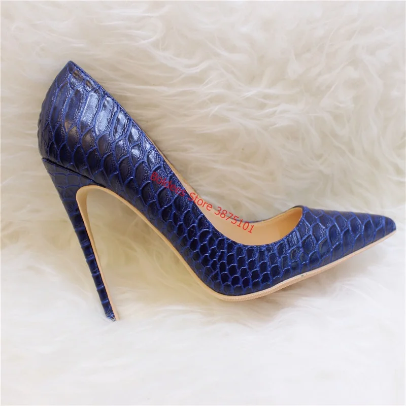 Brand Stilettos Blue Apricot Snake Printed Women Shoes High Heel 12cm 10cm 8cm Party Shoes for Women Pumps