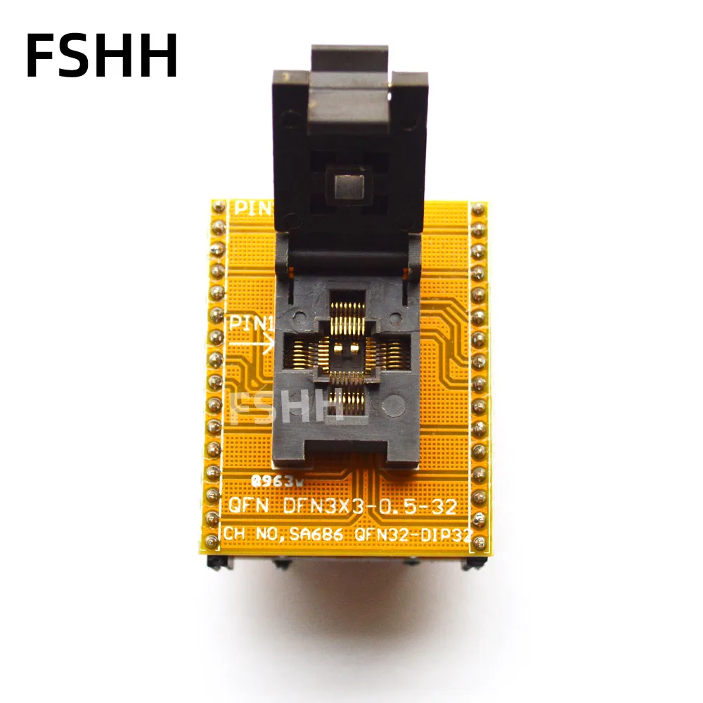 Qfn32 wson32 para dip32 programador adaptador dfn32 mlf32 qfn32 ic teste soquete passo = 0.5mm tamanho = 5x5mm