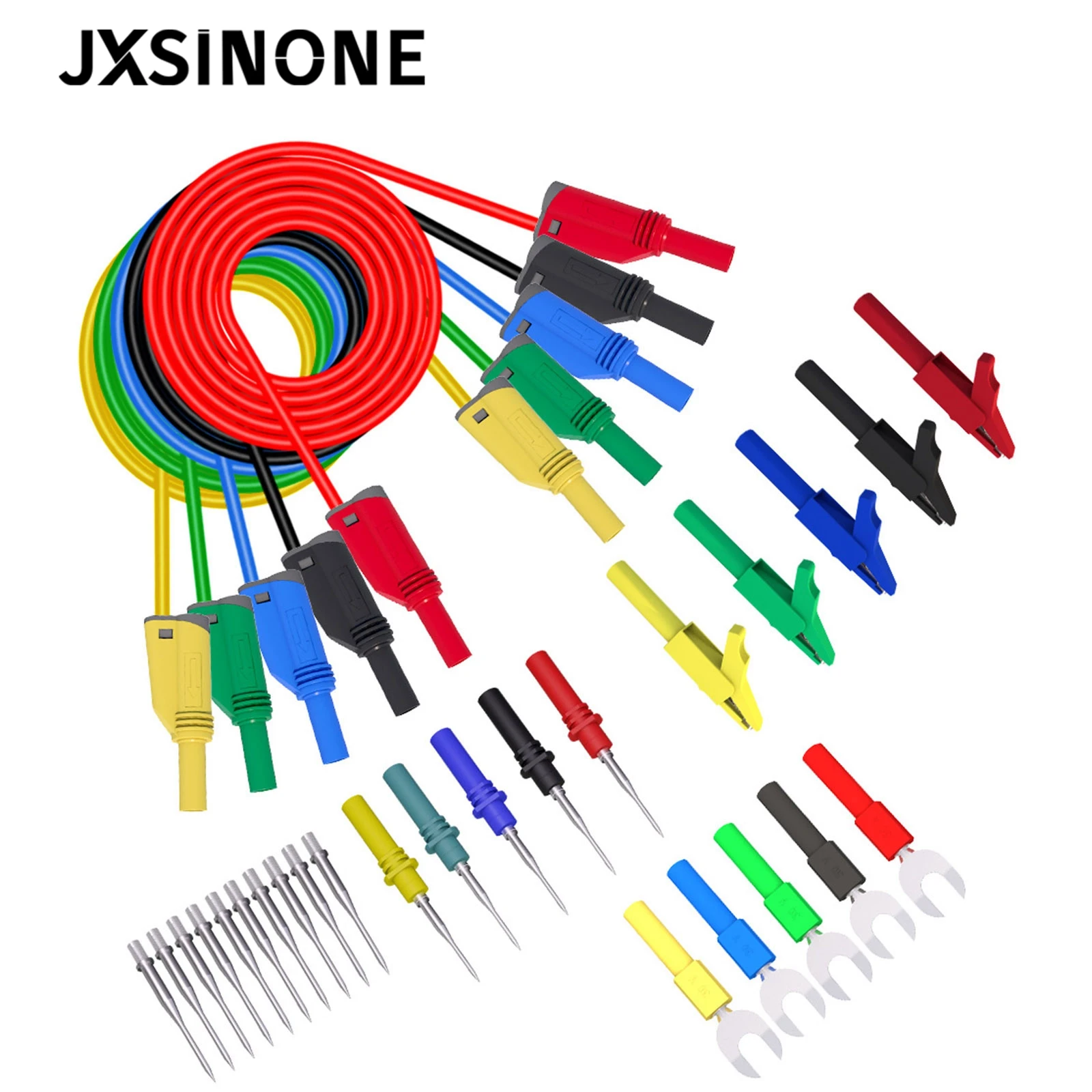 

JXSINONE P1050B Banana Plug Silicone Test Lead Kit 4mm Fully Insulated Safety Shrouded Stackable Banana Plug with Alligator Clip