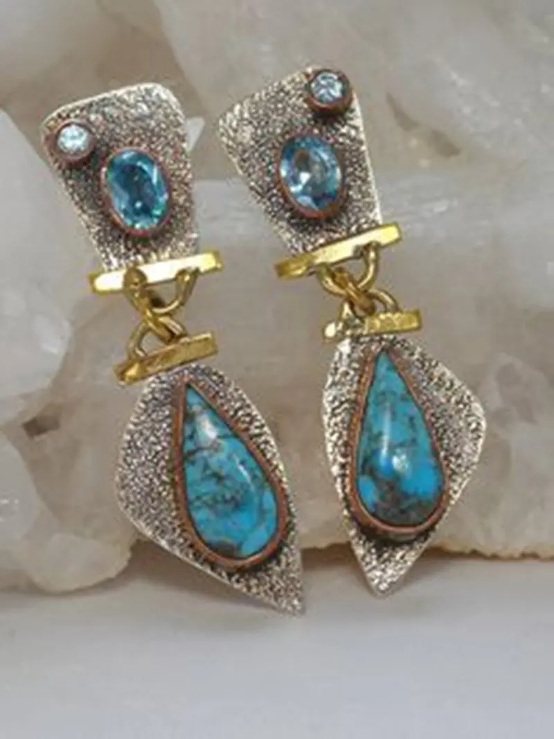 Vintage Tibetan Silver Turquoises Drop Earings Blue Stone Blue Dangle Earrings for Women Boho Brincos Statement Jewelry