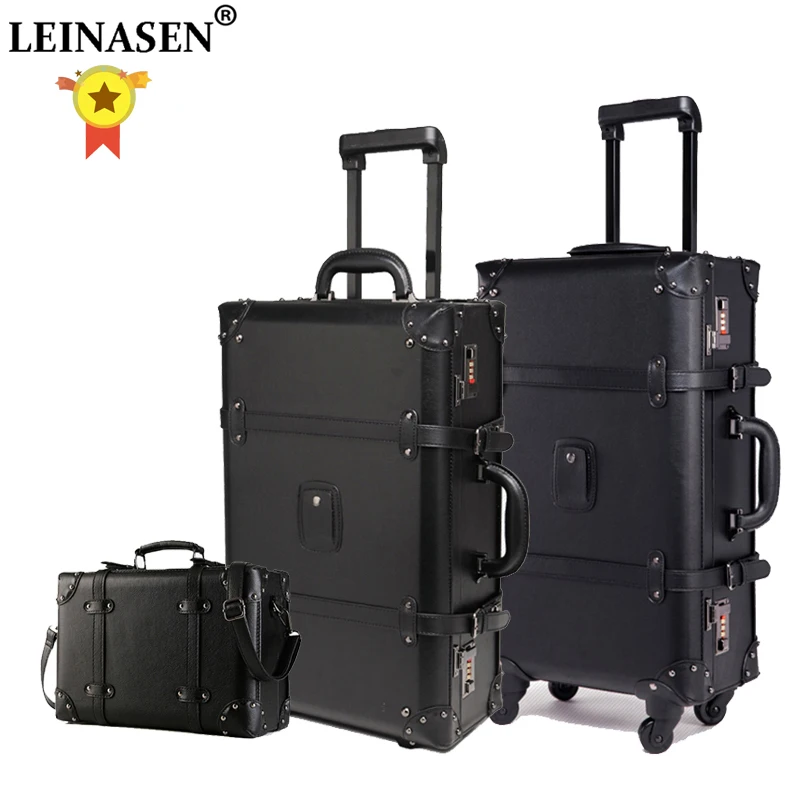 LEINASEN-Ensemble de bagages à roulettes rétro pour femme, chariot à mot de passe, valise à roulettes, cabine vintage, sac de voyage, coffre, 24 po, 20 po