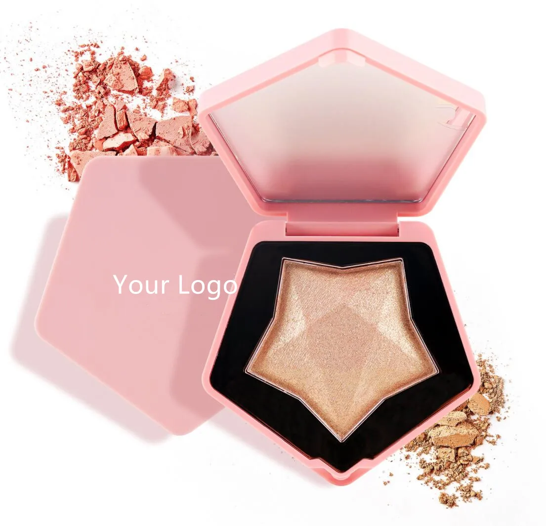 

Wholesale Face Single Highlighter Palette Private Label Beige Gold Shimmer Highlighter Contour Glow Makeup Powder Pink Star Case