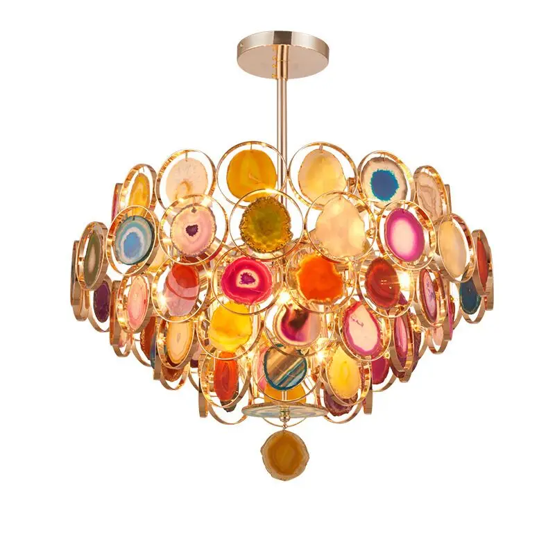 Led E14 Postmodern Iron Agate Colorized Chandelier Lighting Lamparas De Techo Suspension Luminaire Lampen For Foyer
