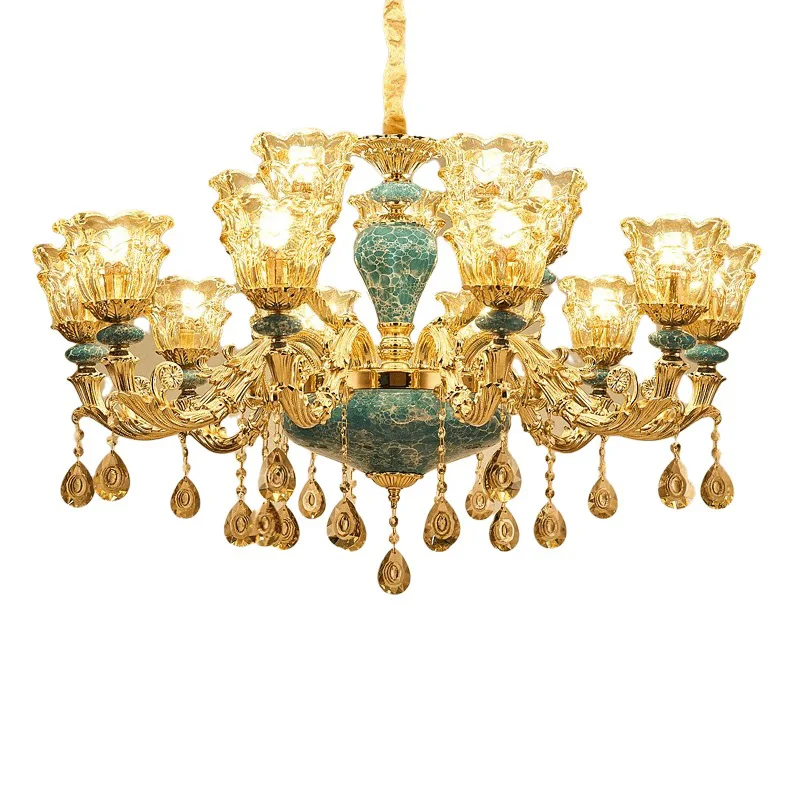 European Chandelier Luxury Living Room Restaurant Lamps Zinc Alloy Bedroom Lights Atmospheric Household Ceramic Crystal Fixture