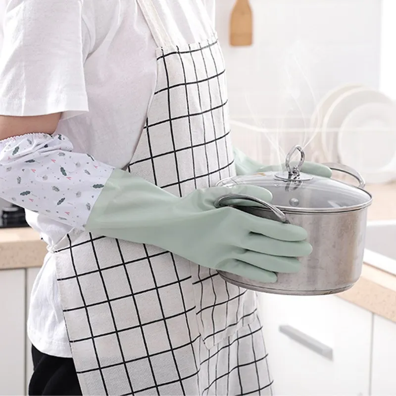 Warm Plus Velvet Rubber Kitchen Washing Dishes And Housework Gloves Waterproof Cleaning Gloves K