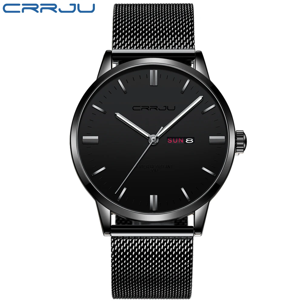 Watches for Men CRRJU Business Casual Watch Waterproof Quartz Wristwatch Military Calendar Display Watch Clock Relogio Masculino