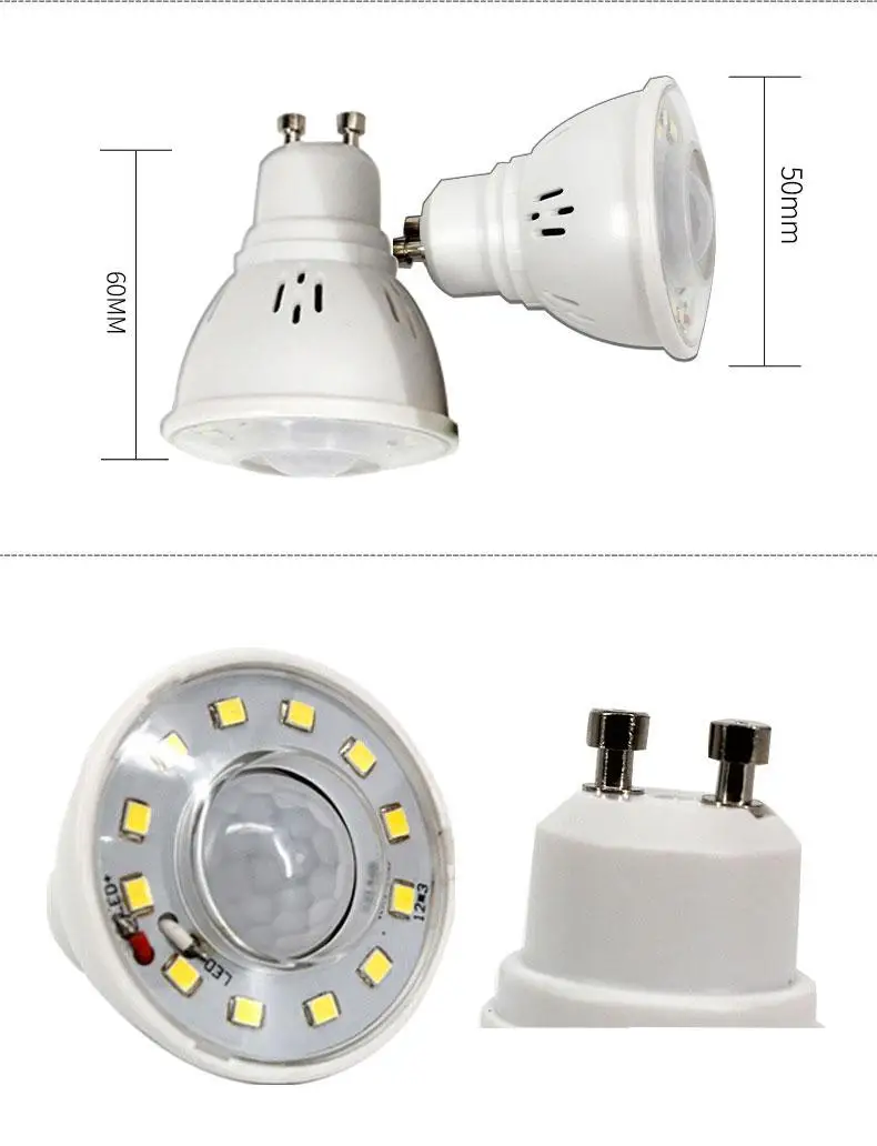 4-Pieces PIR LED GU10 Spotlight Light Bulb Self-working 3W 220-240V AC Doorway Balcony Corridor Public Room Light