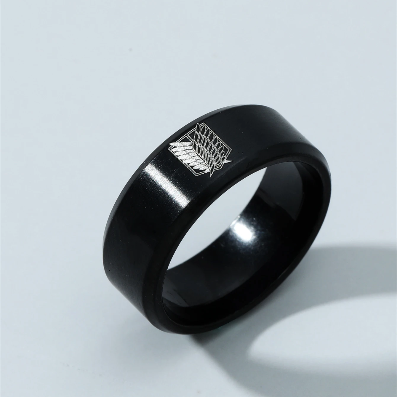 8mm Attack on Titan Black Stainless Steel Ring Wings Of Liberty Flag Finger Rings For Men Women Jewelry Anime Fans