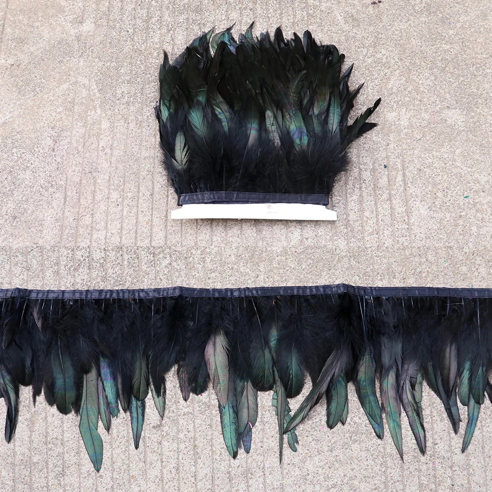 1 meter Natural Rooster Feathers Trim Black Clothing Sewing Ribbon 15-18cm Feather Fringe for Party Decoration Crafts Plumes