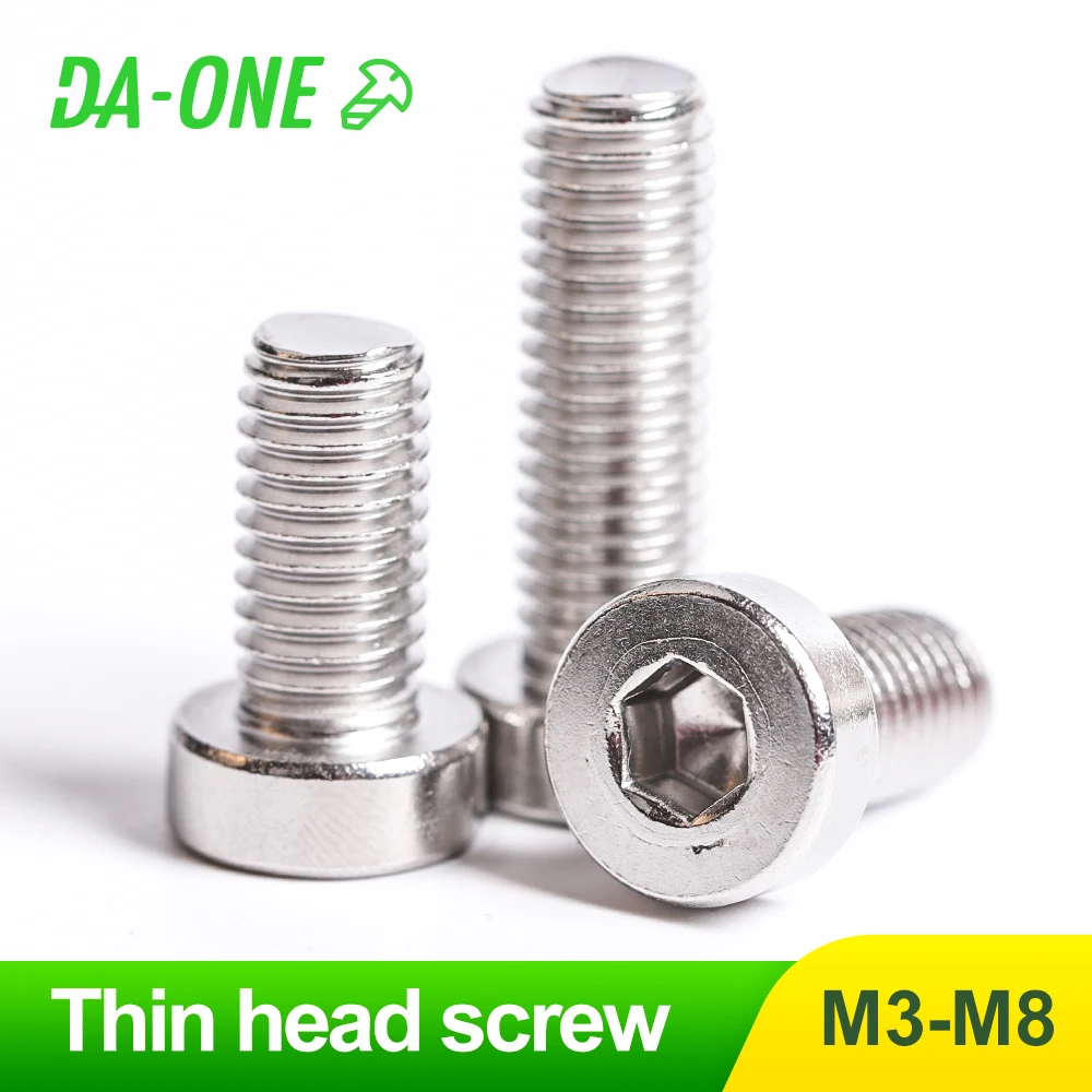 6/10/50 Pcs M3 M4 M5 M6 M8 Stainless Steel Thin Head Hexagon Socket Screws Hex Allen Thin Low Cap Screw Bolt Length 4 to 60 mm