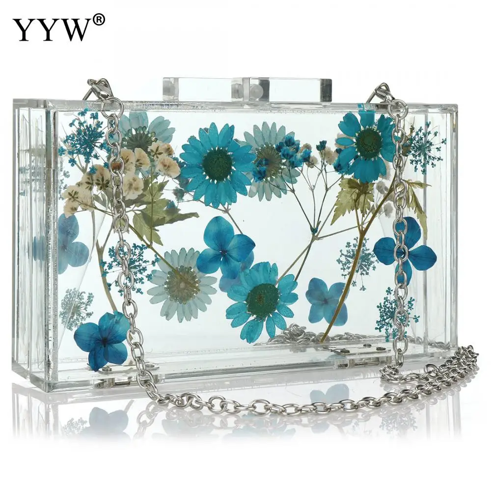 5Pcs/Lot Floral Transparent Acrylic Handbag Box Women 2024 Shoulder Messenger Bags Luxury Designer Sac A Main Femme Summer Purse