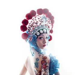 Chinese Traditional Opera Hat For Women Peking Opera Performance Silk Ball Crown Hats Antique Photography Halloween Cosplay