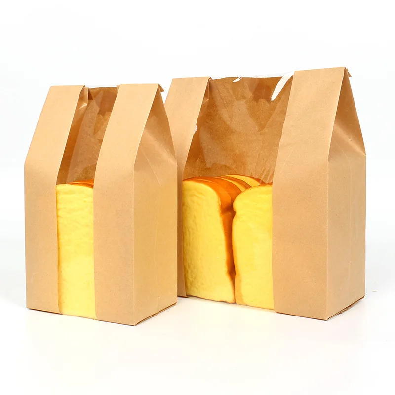 StoBag 50pcs Kraft Paper With Window Bread Packaging Bags Oil-proof Breakfast Breat Supplies Party Food Toast Clear Celebrate