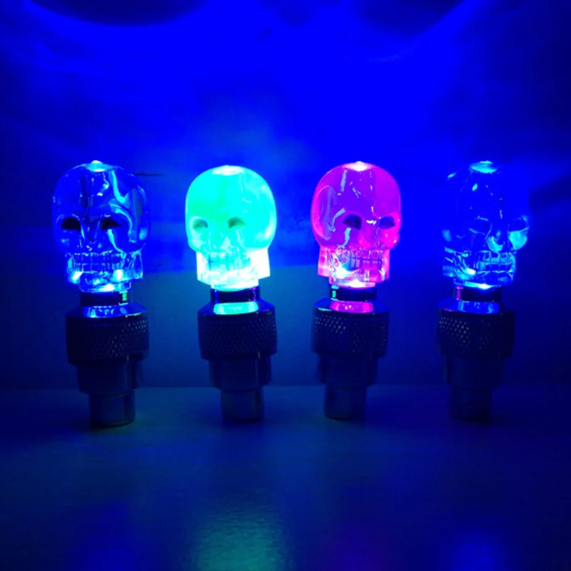 Skull Bicycle Lights Bike Valve Light Motion Activated LED Light Safety Cycling Lamp Wheel Tire Valve Caps Bike Accessories