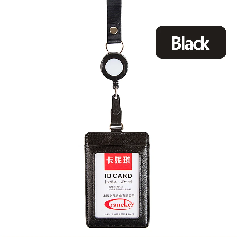 Carnes capa para cartão de peito de couro genuíno, cartão de trabalho de couro de vaca, capa de cartão cordão e fivela fácil de puxar, personalizado