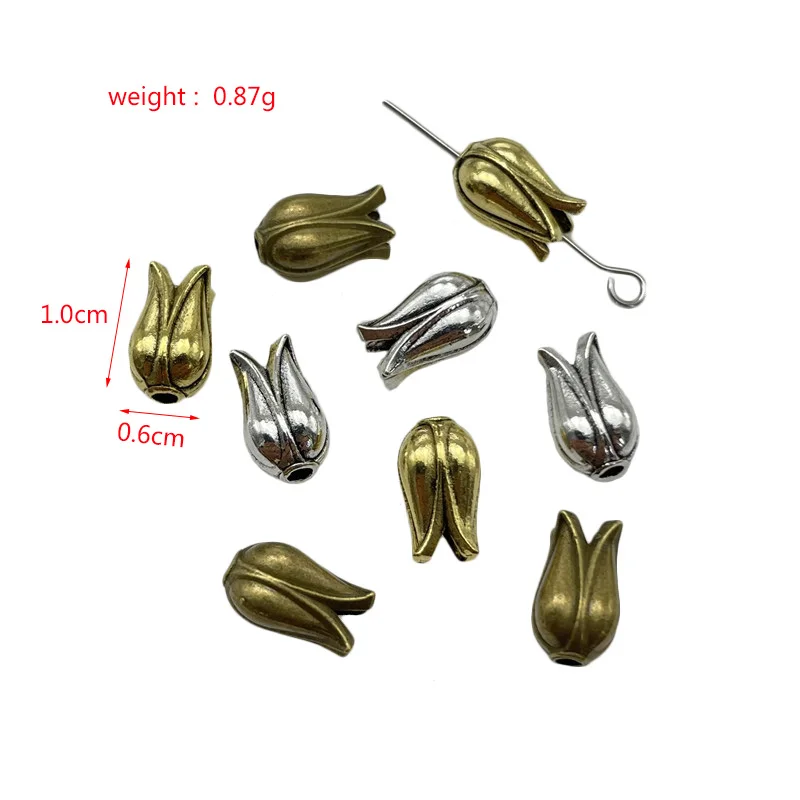 30pcs Imitation Tibetan Silver Bronze Smooth Pocked Tulip Spacer Bead DIY Bracelet Necklace Jewelry Connector Accessories