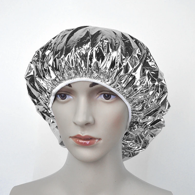 Professional Shower Cap Heat Insulation Aluminum Foil Hat Elastic Bathing Cap for Women Hair Salon Bathroom