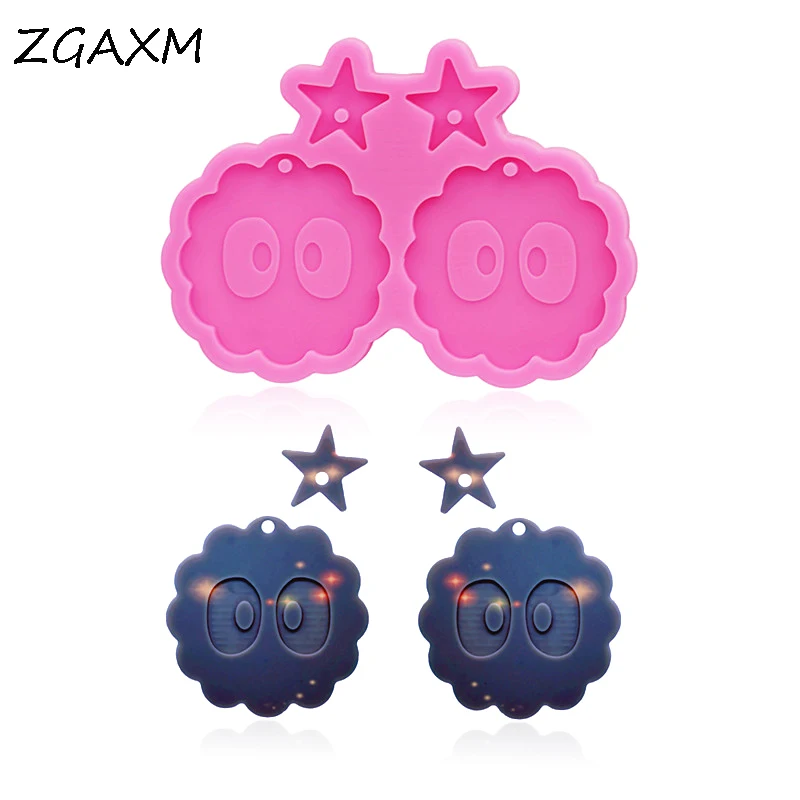 

LM1116 Shiny glossy five-pointed star cartoon face earring silicone mold DIY handmade jewelry accessories epoxy resin mold