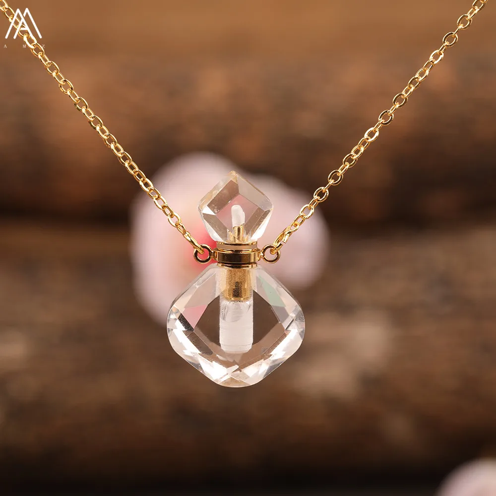 Elegante Frauen Tiny Flash Labradorit Stein Diffusor Flasche Anhänger Halskette Vergoldet Ätherisches Öl Fläschchen Schmuck Geschenk Dropship – Detail 8