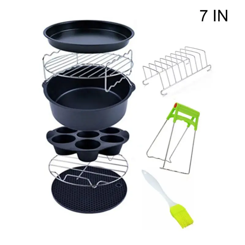 9pcs/set 6/7/8 Inches Air Fryer Accessories Kitchen Pizza Tray Grill Toast Rack 19QE