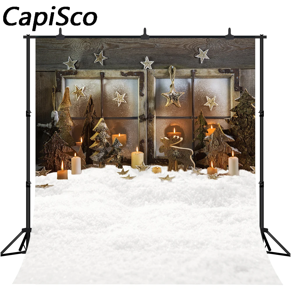 Capisco Christmas Backdrops Photography Tree Snow Baby Toys Wood Window Child Doll Photo Background Photocall Photo Studio