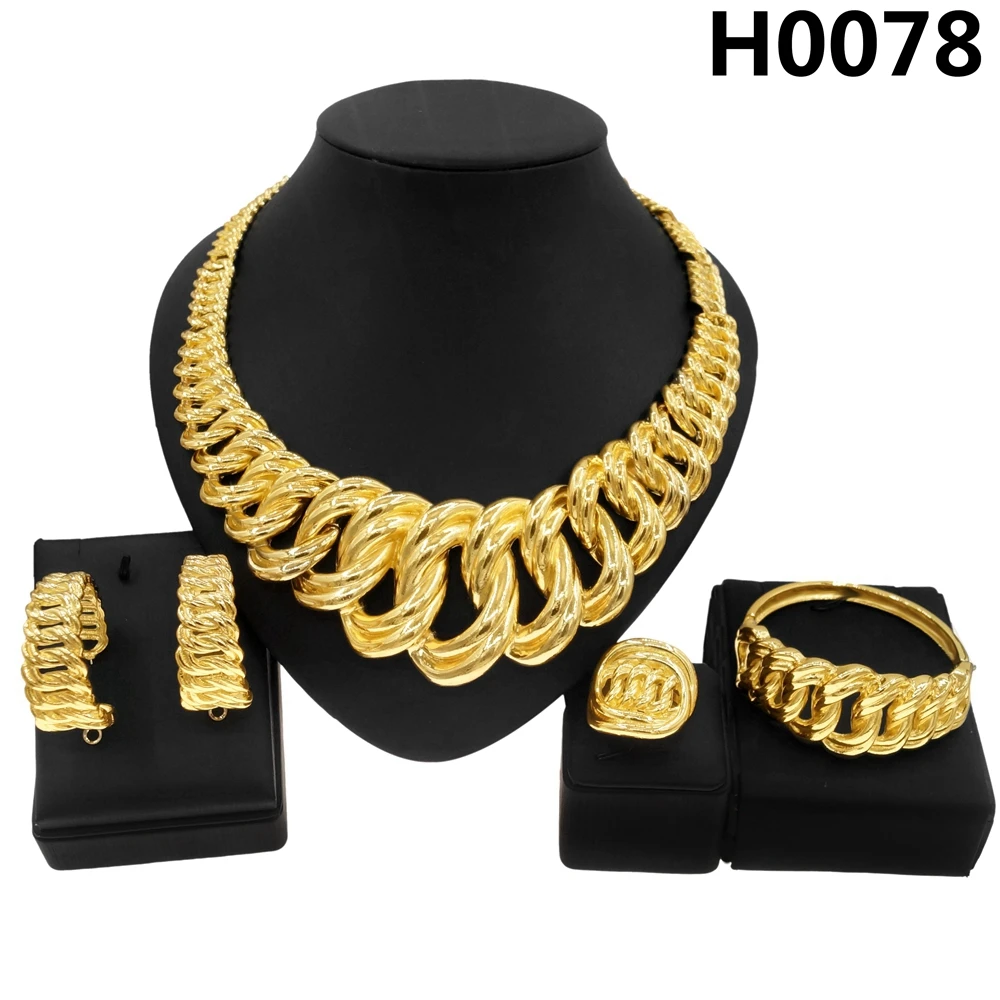 The Iatest Hot Sale Italian Golden Jewelry Set Woman Iarge Necklace Jewelry Banquet Wedding Party Jewelry H0078