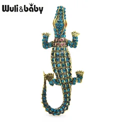 Wuli&baby Rhinestone Crocodile Brooches Women Metal Classic Animal Fish Brooch Pins Gifts
