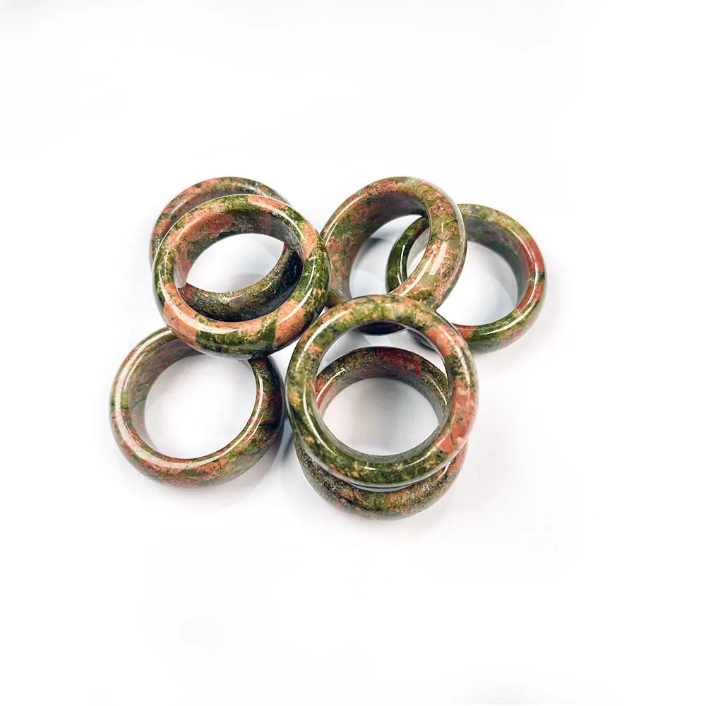 5PCS Natural Stone Rings Jewelry Agates Rose Quartaz Stone Rings Trendy Gift for Women Girlfriend 8mm Width