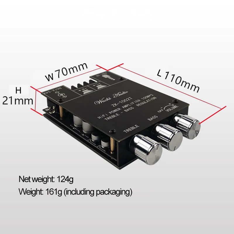 Tzt 100ワット * 2 bluetooth 5.0アンプボード2チャンネルステレオアンプ高音低音ZK-1002T組立