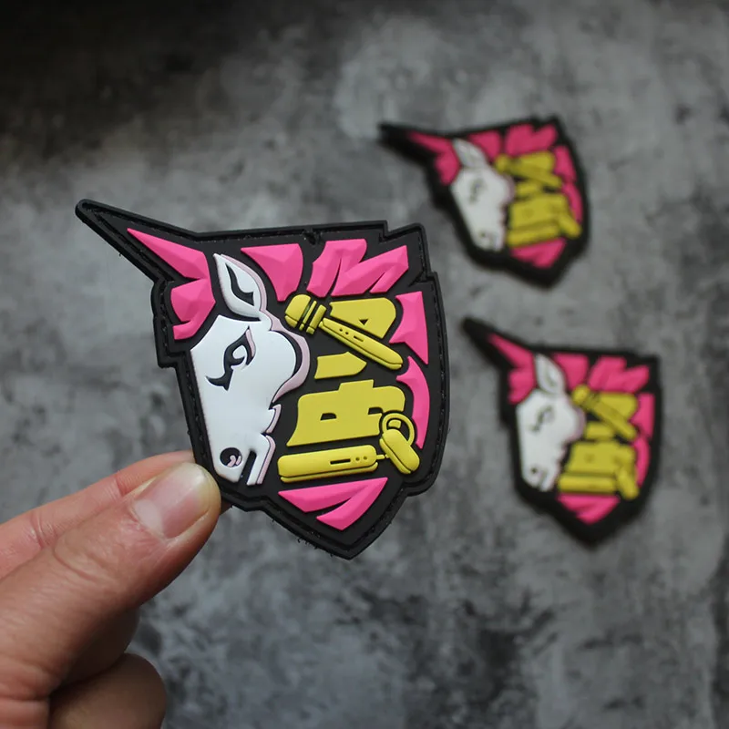 3D PVC Chinese Character Patch Funny Coquettish Horse Animal Tactical Badges for Clothes Backpack Vest Decorations