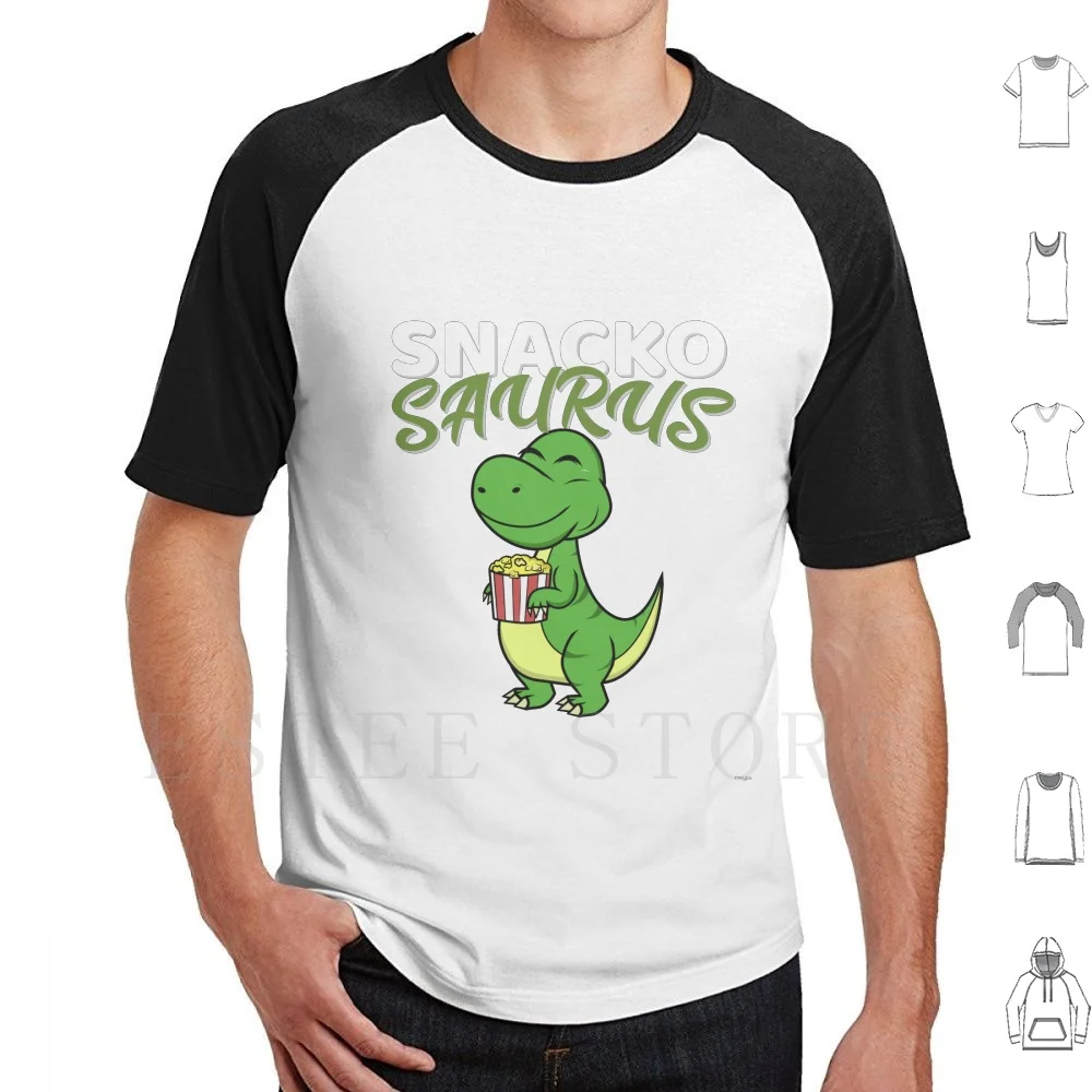 Snackosaurus Dinosaur T-Rex T Shirt DIY Big Size 100% Cotton Dinosaur T Rex Tyrannosaurus Snackosaurus Animal Food Popcorn