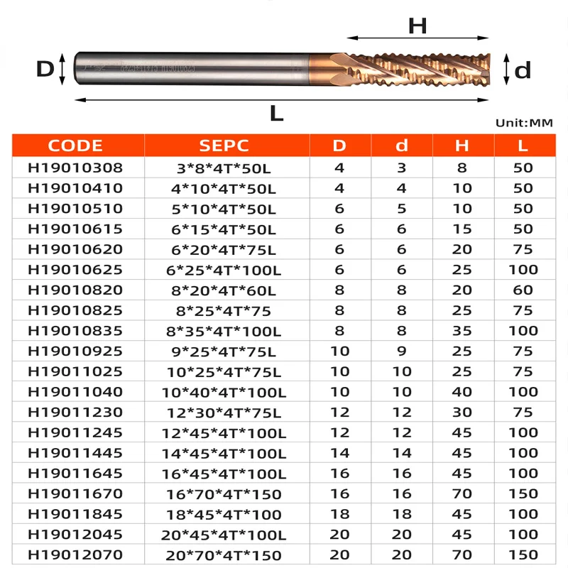 HUHAO Roughing End Mill 4 Flutes HRC55 Milling Cutter CNC Maching Endmills Wave Edge Router Bit untuk Kayu Logam Baja