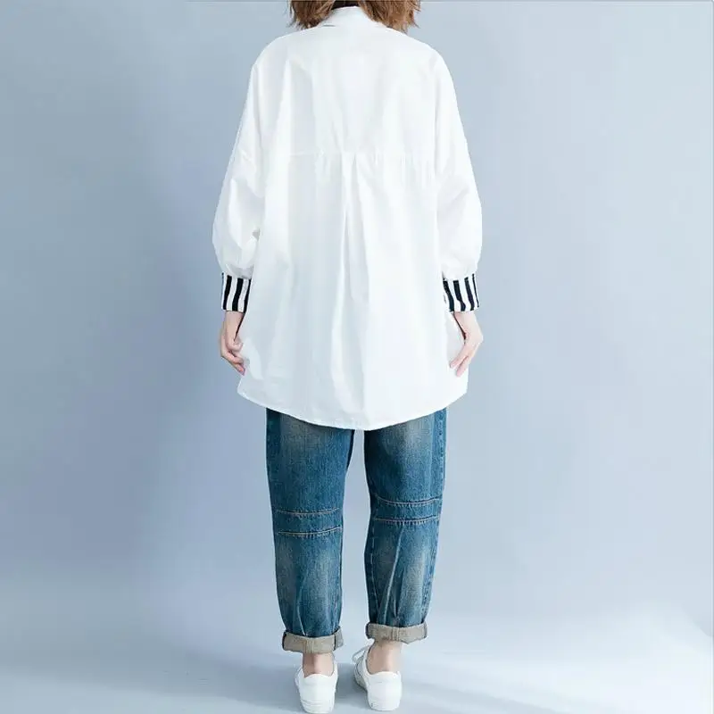 Long Sleeve Striped Shirt Women White Cotton Woman Shirts 2023 Modis Casual Loose Ladies Shirt Blouse and Tops