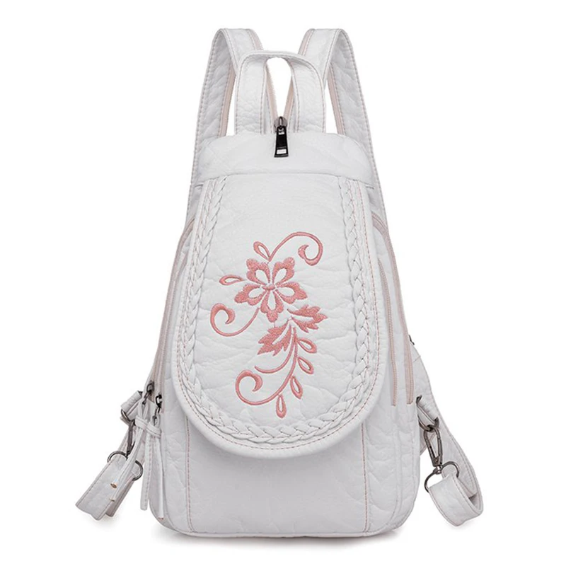 KMFFLY Hot Weiß Frauen Rucksack Weibliche Gewaschen Weichen Leder Rucksäcke Damen Sac A Dos Schule Taschen für Mädchen Reisen Zurück Pack rucksäcke 10
