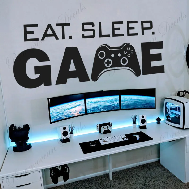 

Eat Sleep Game Quotes Wall Sticker Game Controller Gaming Decor Kids Boys Teens Room Bedroom Decals Interior Design Murals 4620