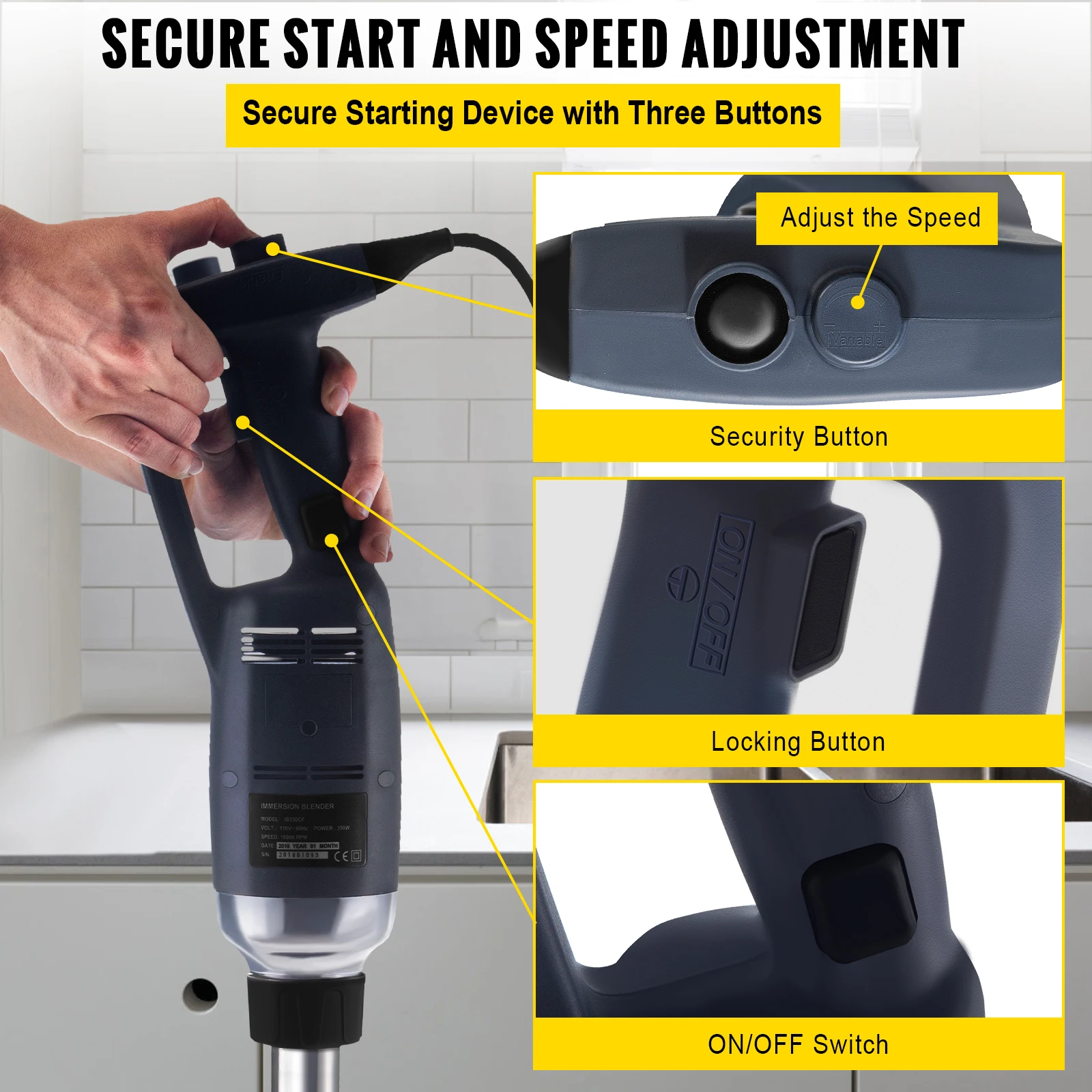 Vevor 750w misturador de mão de aço inoxidável resistente da velocidade variável do misturador da imersão 304 com/19.7 Polegada uso comercial removível do eixo