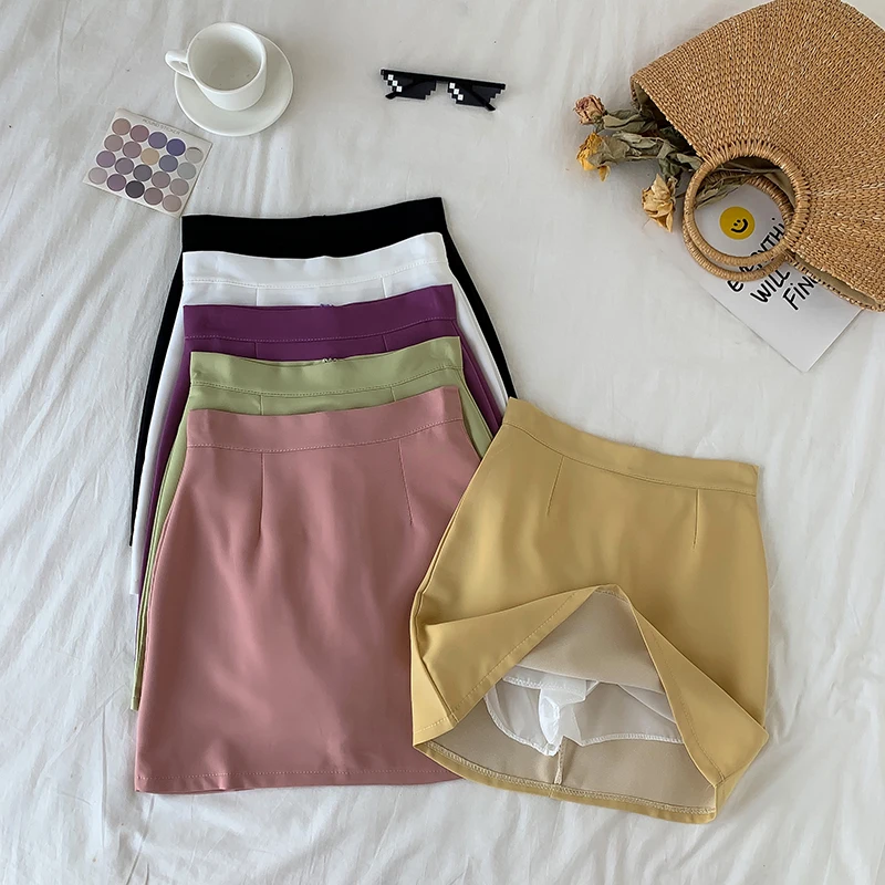 Streetwear High Waist Mini Skirts Women A-line Pencil Skirts Mujer Elegant Solid Bodycon Skirts Elegant Skirts jupe femme