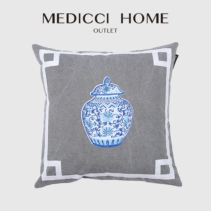 Medicci Home Blue And White Porcelain Cushion Cover Oriental Rhythm Chinese Style Throw Pillow Case Living Room Sofa Retro Style