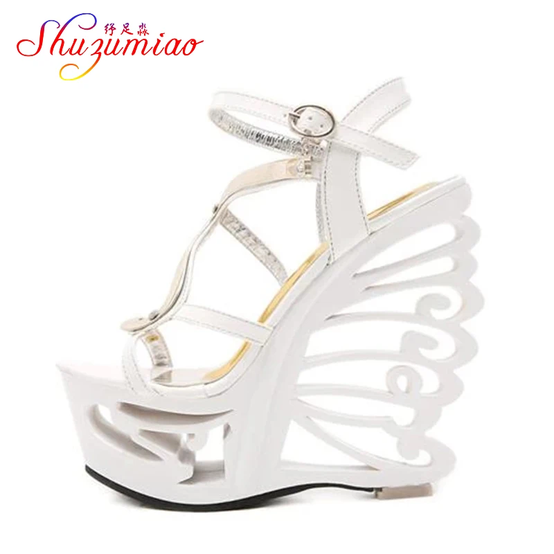 High Quality Buckle Strap Sexy Strange Style Heel Summer Women Shoes Retro Novelty Sandals 14.5cm High Heels Nightclub Shoes