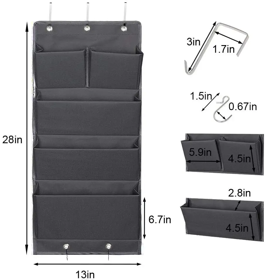 벽걸이 형 사무용품 파일 폴더, 학교 용품, 문 위에 5 개의 포켓 정리함, 걸이식 보관