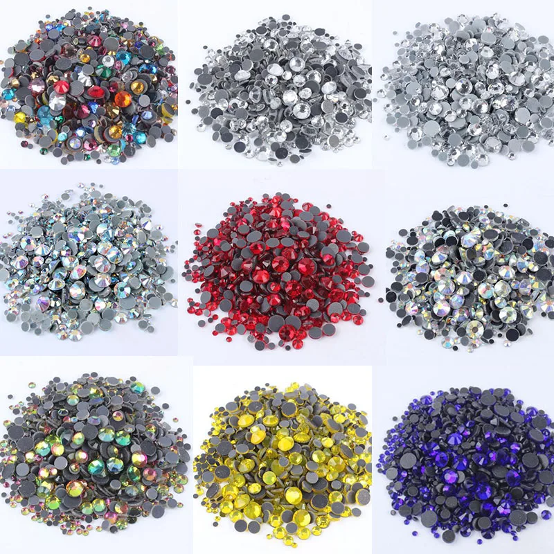 1200pcs Mix size shinny Many color Glass Crystal DMC Hotfix rhinestone SS6-SS30 Flatback With Glue for Diy Weeding Dress