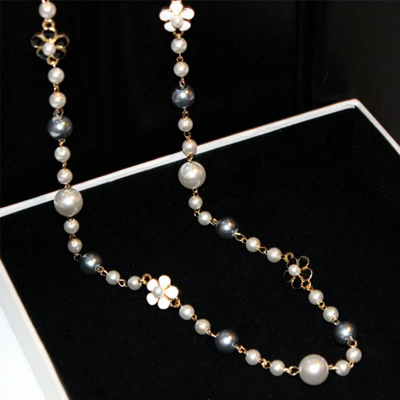 Fashion Classic Double Layers Simulated Pearl Necklace For Women Bijoux Luxury Jewelry Long Necklace Fine Gifts For Mother