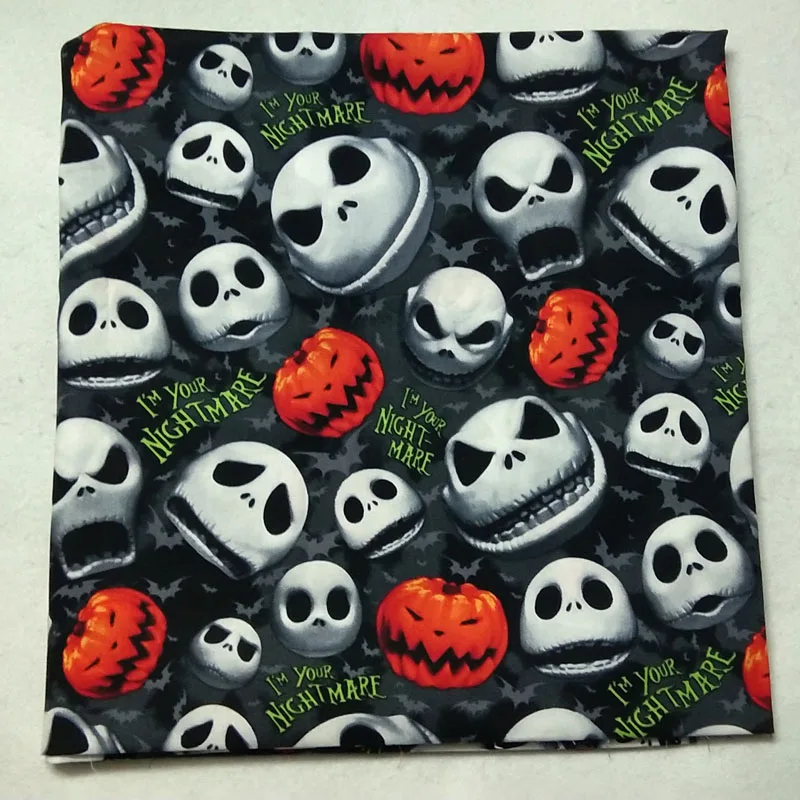 Tela de algodón con estampado de calavera y flores reales, tejido Vintage de retales para decoración del hogar, 50x105cm