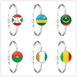 Mauritania,Mali,Rwanda,Coate d'Ivoire,Burundi,Burkina Faso National Flag Bangle  Glass Cabochon Chain Bracelet For Gift