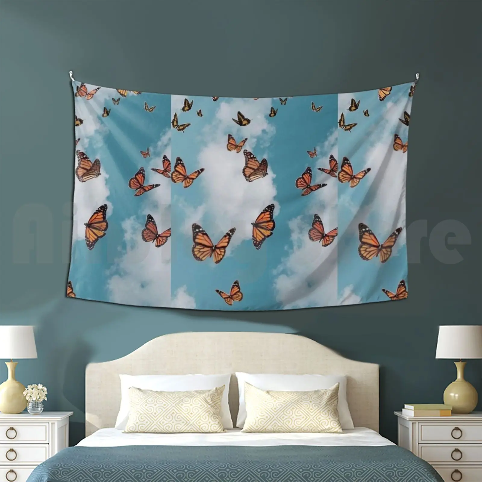 Monarch Butterflies In Clouds Tapestry Living Room Bedroom Cheetah Trending Wildflower Best Vsco Popular Trendy