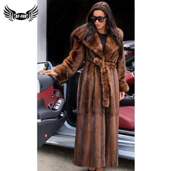 120CM Long Real Mink Fur Coats With Hood Winter Warm Natural Mink Fur Coats Genuine Full Pelt Fur Coat Woman Outwear Genuine